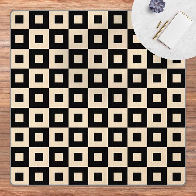 Tappeti crema Motivo geometrico di quadrati neri e beige