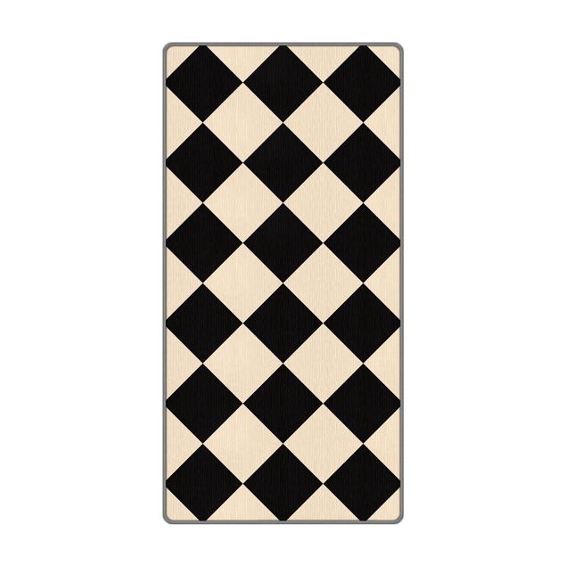 Tappeti  - Motivo geometrico scacchiera ruotata nero e beige