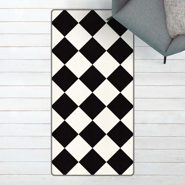 Tappeti a scacchi Trama geometrica con scacchiera rovesciata in bianco e nero