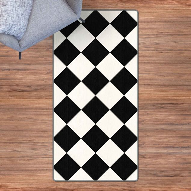 Tappeti bianco e nero Trama geometrica con scacchiera rovesciata in bianco e nero