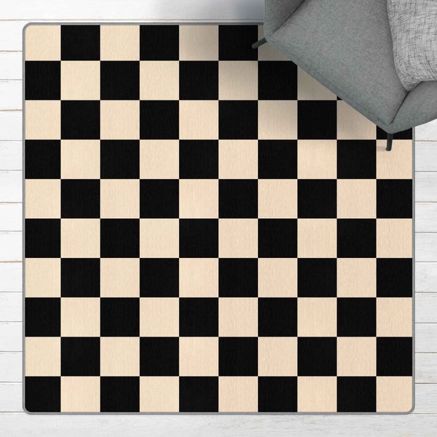 Tappeti a scacchi Motivo geometrico scacchiera nero e beige