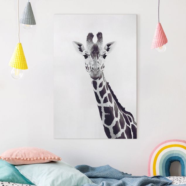 Quadri con giraffe Ritratto di giraffa in bianco e nero