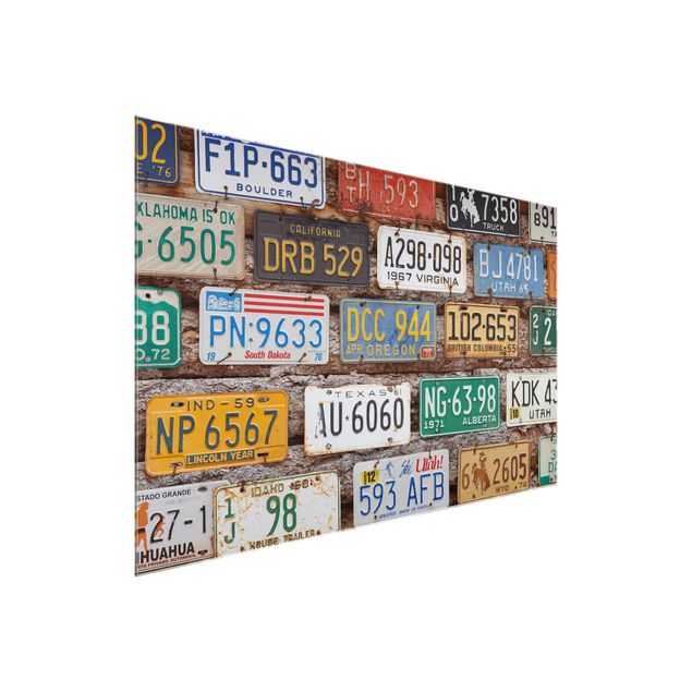 Quadro in vetro - American license plates on wood - Quadrato 1:1