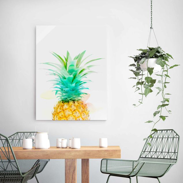Quadro in vetro - Pineapple Watercolor - Verticale 3:4