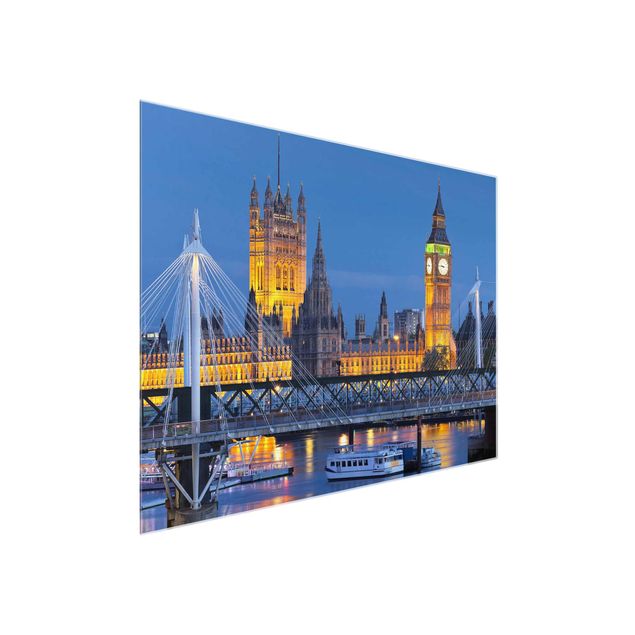 Quadro su vetro - Big Ben and Westminster Palace in London at night - Orizzontale 4:3