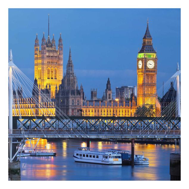 Quadro in vetro - Big Ben and Westminster Palace in London at night - Quadrato 1:1