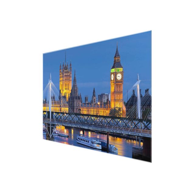 Quadro su vetro - Big Ben and Westminster Palace in London at night - Orizzontale 4:3