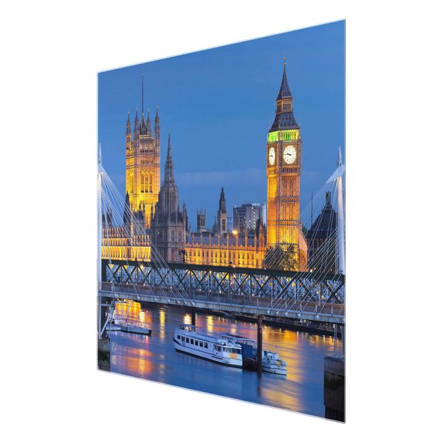 Quadro in vetro - Big Ben and Westminster Palace in London at night - Quadrato 1:1