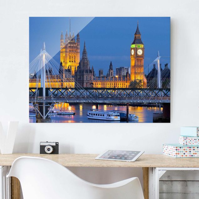 Lavagna magnetica vetro Big Ben e Westminster Palace a Londra di notte