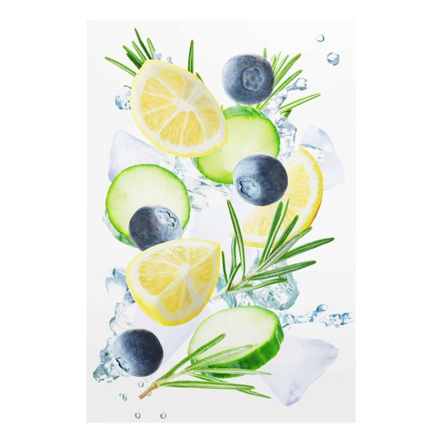 Quadro in vetro - Blueberries Lemon Ice Spash - Verticale 2:3