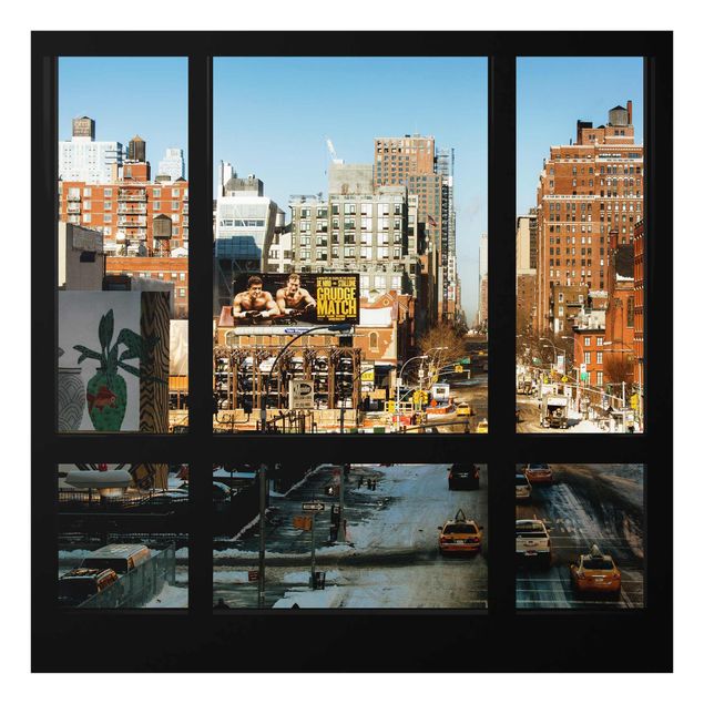 Quadro in vetro - View from window on street in New York - Quadrato 1:1