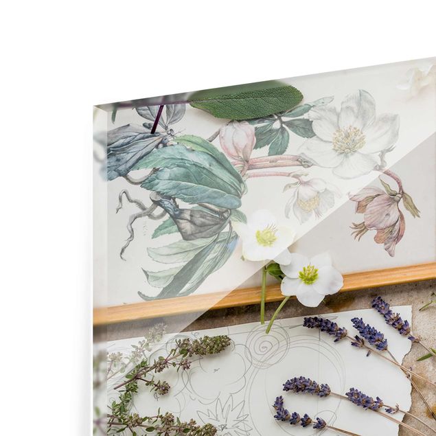 Quadro in vetro - Flowers And Garden Herbs Vintage - Panoramico