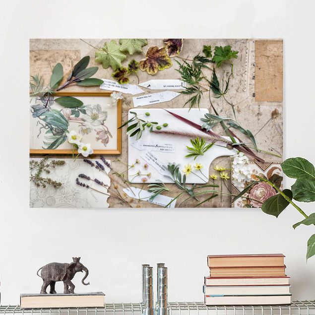 Quadro in vetro - Flowers And Garden Herbs Vintage - Orizzontale 3:2