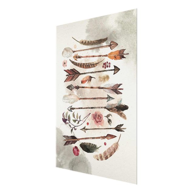 Quadro in vetro - Boho Arrows And Feathers - Watercolor - Verticale 3:4