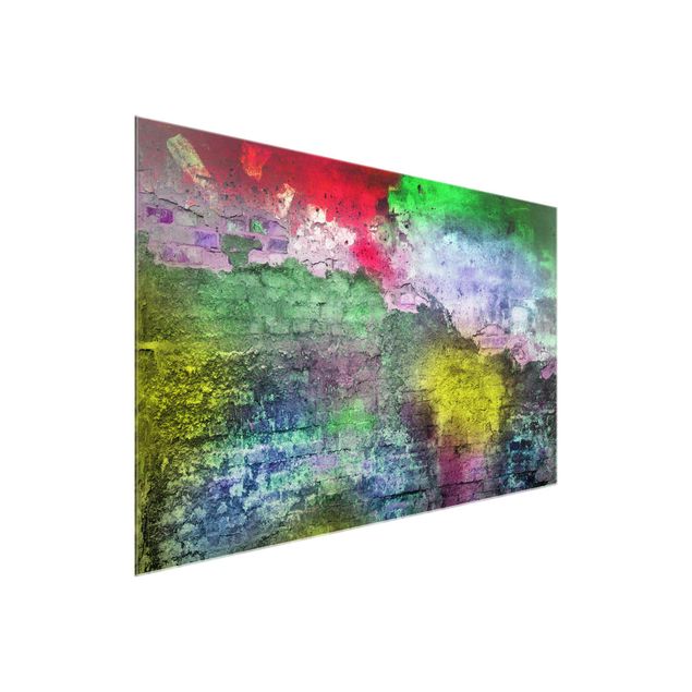 Quadro in vetro - Colourful sprayed brick wall - Orizzontale 3:2