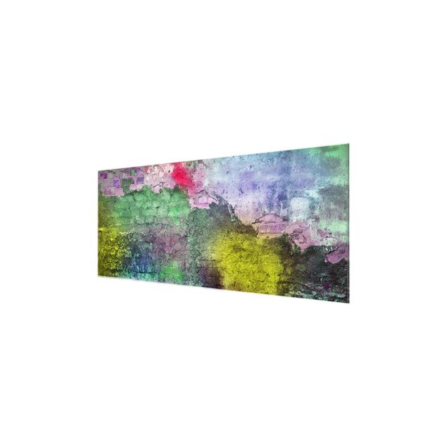 Quadro in vetro - Colourful sprayed brick wall - Panoramico