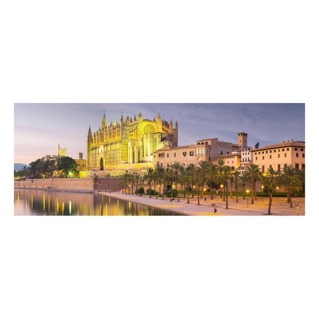 Quadro in vetro - Catedral de Mallorca Water Reflection - Panoramico