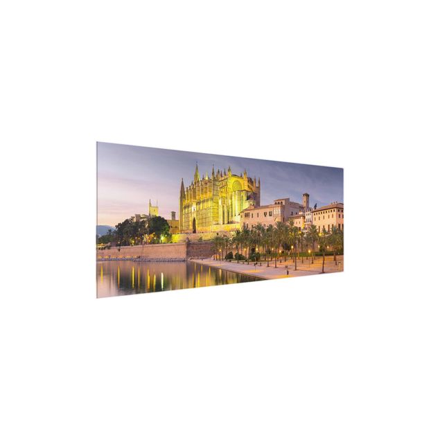 Quadro in vetro - Catedral de Mallorca Water Reflection - Panoramico