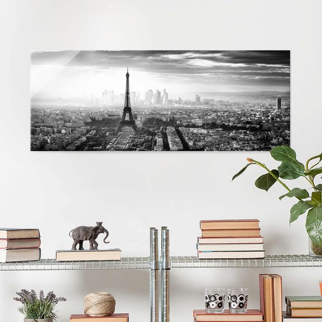 Lavagna magnetica vetro La Torre Eiffel dall'alto in bianco e nero
