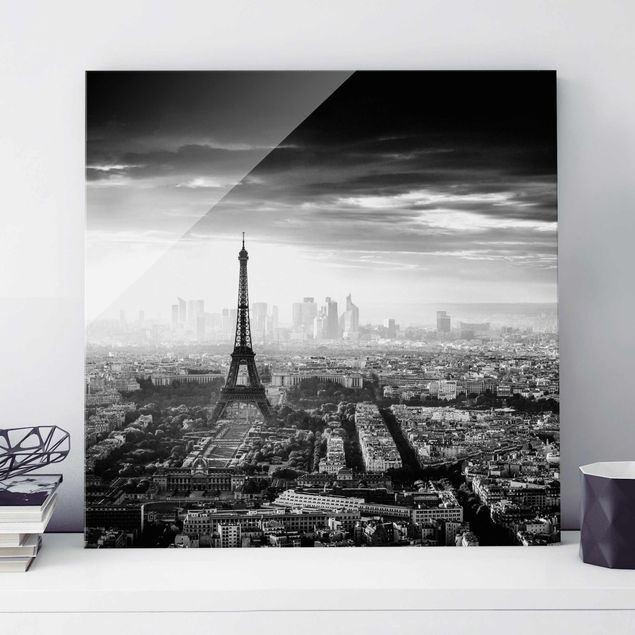 Lavagna magnetica vetro La Torre Eiffel dall'alto in bianco e nero