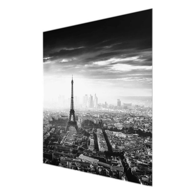 Quadro in vetro - La Torre Eiffel From Above Bianco e nero - Quadrato 1:1