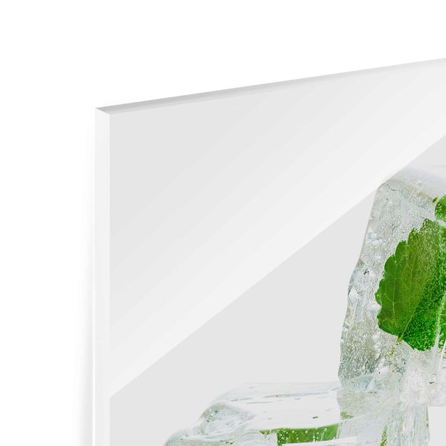 Quadro in vetro - Three Ice Cubes With Lemon Balm - Quadrato 1:1