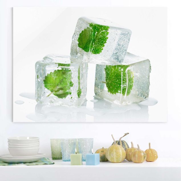 Lavagna magnetica vetro Tre cubetti di ghiaccio con melissa