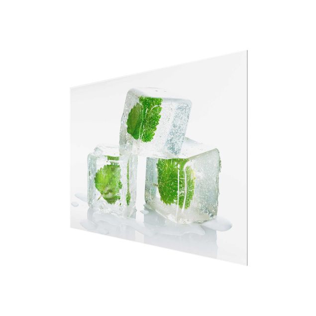 Quadro in vetro - Three Ice Cubes With Lemon Balm - Orizzontale 4:3