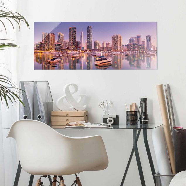 Quadro in vetro - Dubai Skyline and Marina - Panoramico