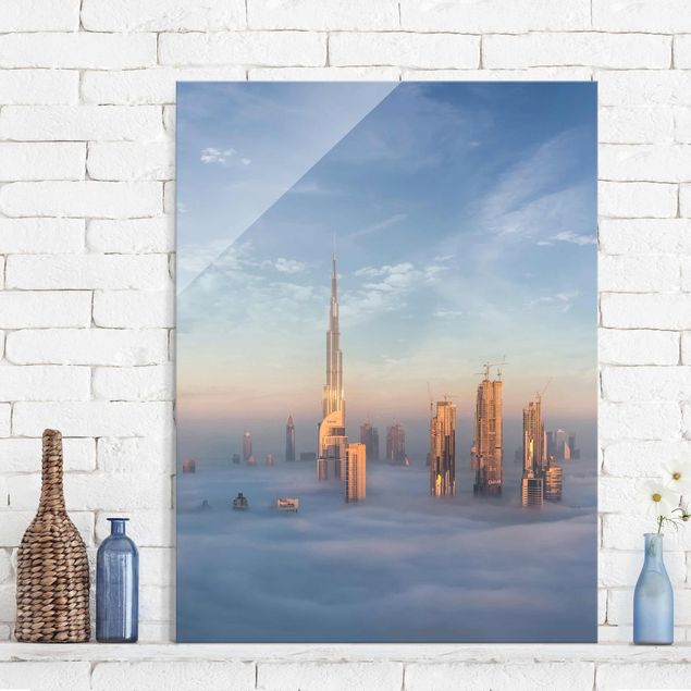 Lavagna magnetica in vetro Dubai sopra le nuvole