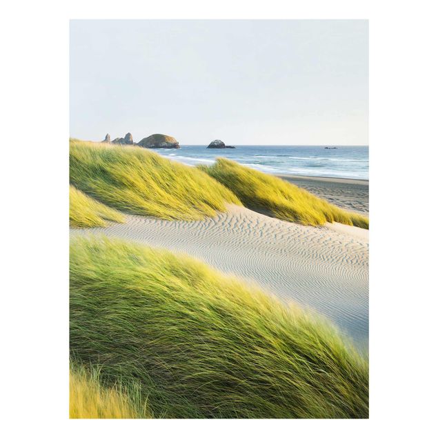 Quadro in vetro - Dune con erba e sabbia al mare - Verticale 3:4