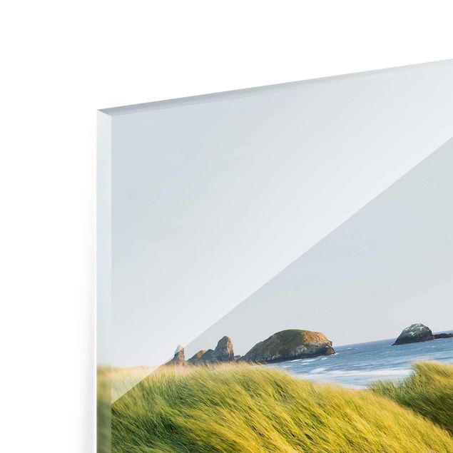 Quadro in vetro - Dune con erba e sabbia al mare - Verticale 3:4