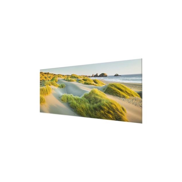 Quadro in vetro - Dunes and grasses at the sea - Panoramico