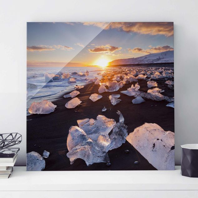 Lavagna magnetica vetro Pezzi di ghiaccio sulla spiaggia in Islanda