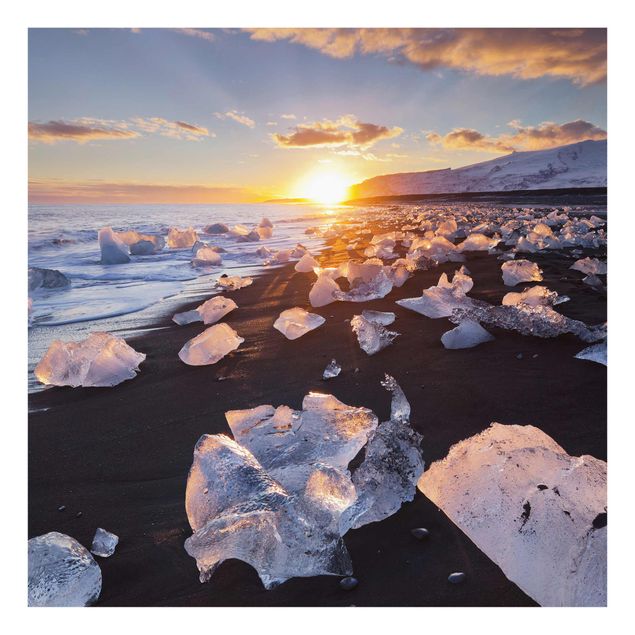 Quadro in vetro - Chunks Of Ice On The Beach Iceland - Quadrato 1:1