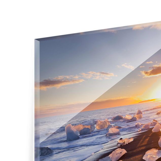 Quadro in vetro - Chunks Of Ice On The Beach Iceland - Quadrato 1:1