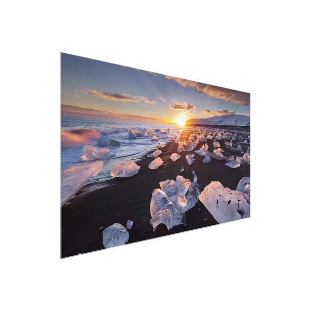 Quadro in vetro - Chunks Of Ice On The Beach Iceland - Orizzontale 3:2