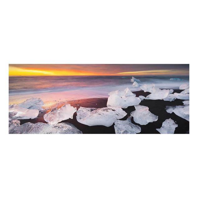 Quadro in vetro - Chunks Of Ice In The Glacier Lagoon Jökulsárlón Iceland - Panoramico