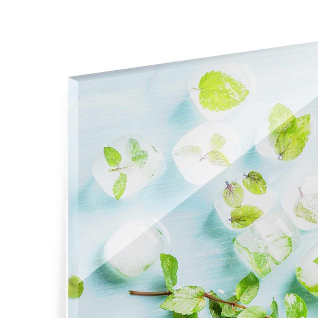 Quadro in vetro - Ice Cubes With Mint Leaves - Orizzontale 4:3