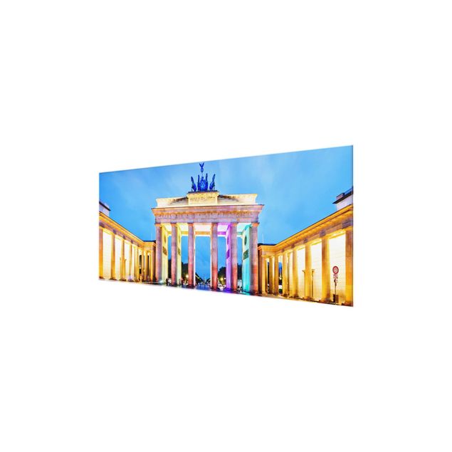 Quadro in vetro - Illuminated Brandenburg Gate - Panoramico
