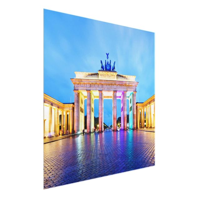 Quadro in vetro Berlino - Illuminated Brandenburg Gate - Quadrato 1:1