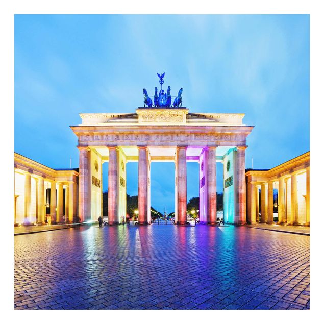 Quadro in vetro Berlino - Illuminated Brandenburg Gate - Quadrato 1:1