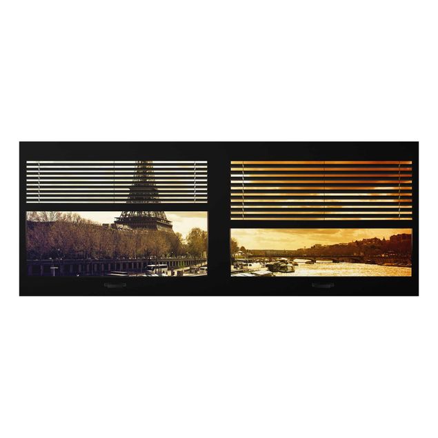 Quadro in vetro - Window blinds views - Paris Eiffel Tower sunset - Panoramico