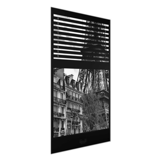 Quadro in vetro - Window view Paris - Near the Eiffel Tower black and white - Verticale 2:3