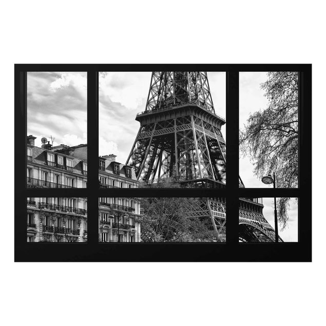Quadro in vetro - Window view Paris - Near the Eiffel Tower - Quadrato 1:1