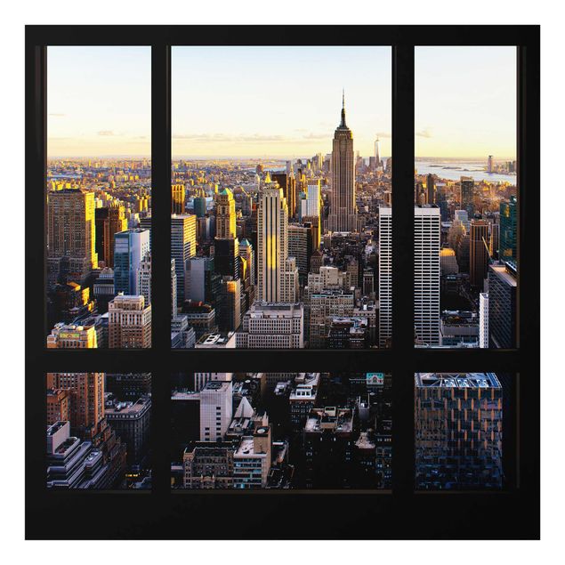 Quadro in vetro - Window view at night over New York - Quadrato 1:1