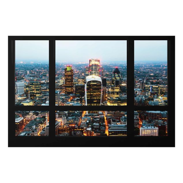 Quadro su vetro - Window overlooking illuminated skyline of London - Orizzontale 3:2