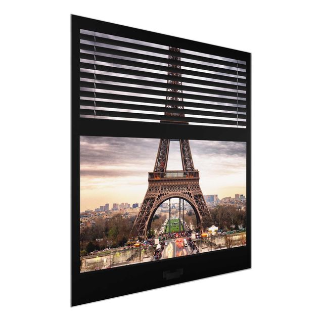 Quadro in vetro - Window blinds view - Eiffel Tower Paris - Quadrato 1:1
