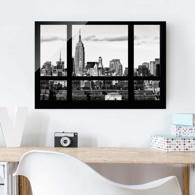 Philippe Hugonnard Finestra Skyline di Manhattan in bianco e nero
