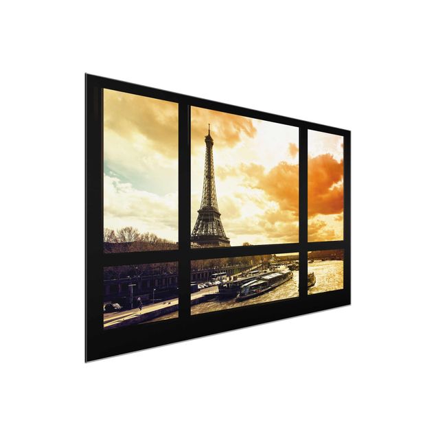 Quadro su vetro - Window view - Paris Eiffel Tower sunset - Orizzontale 3:2